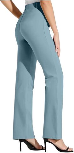 سراويل رسمية للنساء، سراويل عمل كاجوال صغيرة الحجم مع جيوب وأزرار قابلة للتمدد وخفيفة الوزن وقابلة للارتداء في المكتب in Saudi Arabia