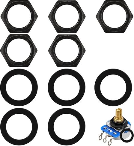 5Set Black Jack Socket Nuts, Potentiometer-Hex-Nut-Guitar-Jack Nut, Guitar Jacking Nut and Washers fo Pots, 3/8" Input Output Jack Socket Nuts, Washers Black Hex Nuting in Saudi Arabia