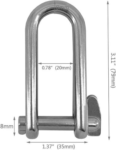 2pcs Long D Shackle,316 Stainless Steel Screw Pin D Ring Shackles,Heavy Duty 8mm D Ring Shackles Sailing Long D Shackle for Boats RVs Trailer in Saudi Arabia