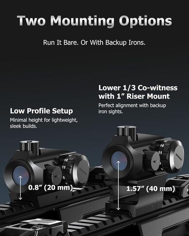 ARORY Red Dot Sight للبندقية، 2 MOA Dot، 1x 20 مم، بصريات Motion Awake Gun مع حامل Picatinny منخفض المستوى ورافعة Co-Witness in Saudi Arabia