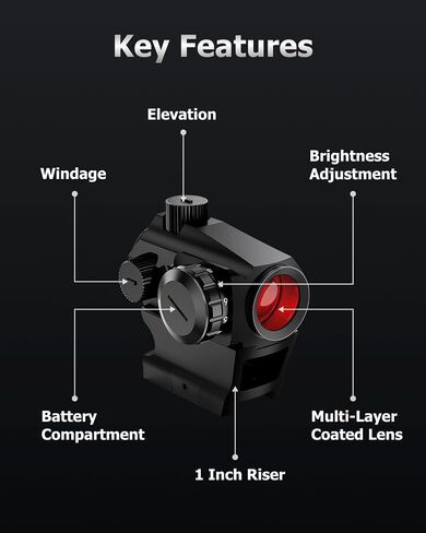 ARORY Red Dot Sight للبندقية، 2 MOA Dot، 1x 20 مم، بصريات Motion Awake Gun مع حامل Picatinny منخفض المستوى ورافعة Co-Witness in Saudi Arabia
