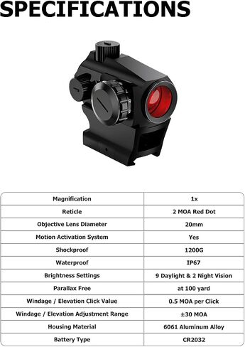ARORY Red Dot Sight للبندقية، 2 MOA Dot، 1x 20 مم، بصريات Motion Awake Gun مع حامل Picatinny منخفض المستوى ورافعة Co-Witness in Saudi Arabia