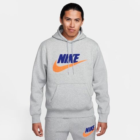 بلوفر بغطاء للرأس للرجال من Nike Club Fleece (FN3104-063، رمادي داكن منقط/رمادي دخاني فاتح/) مقاس صغير in Kuwait
