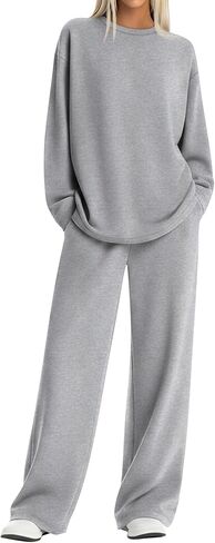 Women's 2 Piece Oversized Lounge Sets Long Sleeve Crew Neck Tracksuits Long Pant Drawstring Sweatsuits with Pockets in Saudi Arabia