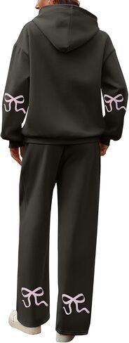 Women's 2 Piece Outfits Lounge Sets Floral Bow Fleece Long Sleeve Hoodies Sweatpants Sweats Track Suits Set in Kuwait