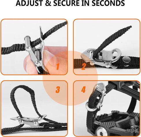 Toe Clip Straps - Nylon Bike Pedal Clips for Road & Mountain Bicycles | Secure Fit for Cycling & MTB | Multiple Colors (Black, Grey, Green, Red, Yellow) in Saudi Arabia