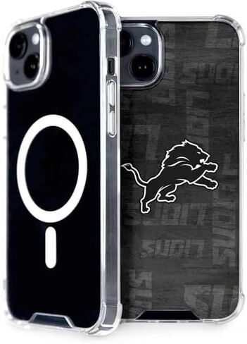حافظة هاتف Skinit متوافقة مع MagSafe iPhone 15 Plus - تصميم أسود وأبيض مرخص رسميًا من NFL Detroit Lions in Saudi Arabia