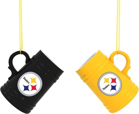 Team Sports America NFL Pittsburgh Steelers Mini Stein Hanging Ornament Set, 2-pack 3oz Ceramic Shot Glasses with Handles, Football Barware Décor & Mini Beer Mugs for Fans in Saudi Arabia