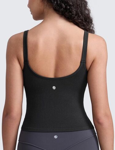 CRZ YOGA Seamless Womens U Neck Longline Sports Bra - Thin Strap Padded Workout Crop Tank Ribbed Open Back Yoga Camisole Top in Saudi Arabia