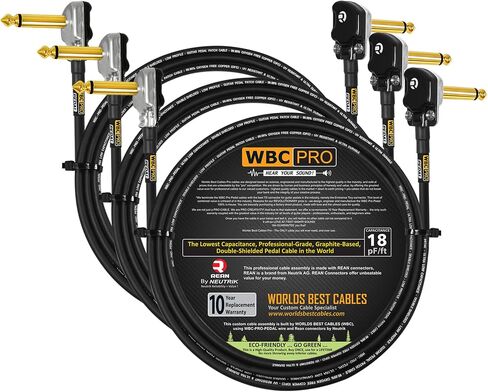 3 وحدات - 4 أقدام - دواسة WBC-PRO - 22 AWG - غطاء منخفض (18pF/قدم) - درجة احترافية - قائم على الجرافيت - دواسة مزدوجة الحماية، تأثيرات، رقعة، كابل أداة مع موصلات Pancake TS مطلية بالذهب من Neutrik-Rean in Saudi Arabia