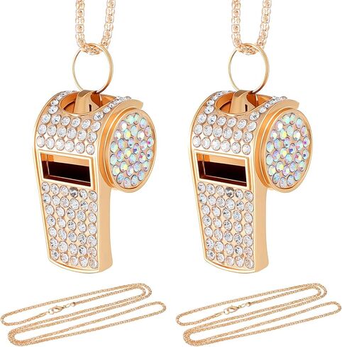 2 Pack Bling Rhinestone Whistles with Lanyard, Metal Whistle Emergency Sports Whistle, Accessories Loud Crisp Sound for Coach Captain Referee Teacher in Kuwait