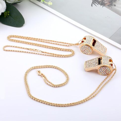 2 Pack Bling Rhinestone Whistles with Lanyard, Metal Whistle Emergency Sports Whistle, Accessories Loud Crisp Sound for Coach Captain Referee Teacher in Kuwait