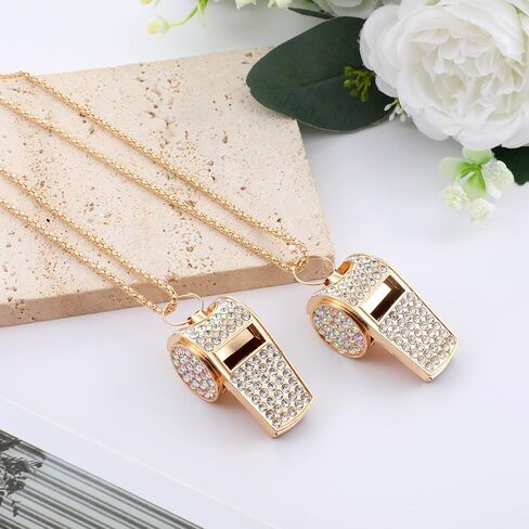 2 Pack Bling Rhinestone Whistles with Lanyard, Metal Whistle Emergency Sports Whistle, Accessories Loud Crisp Sound for Coach Captain Referee Teacher in Kuwait