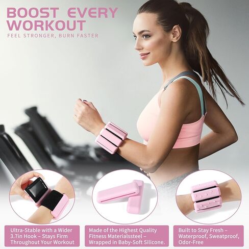 Ankle & Wrist Weights for Women – Adjustable Silicone Wrist & Ankle Weights, Wearable Arm/Leg Set for Pilates, Yoga, Walking & Strength Training (1 or 2lbs Pair Black or Pink) in Kuwait