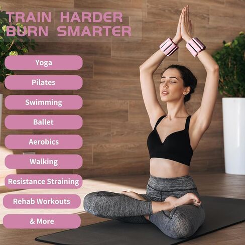 Ankle & Wrist Weights for Women – Adjustable Silicone Wrist & Ankle Weights, Wearable Arm/Leg Set for Pilates, Yoga, Walking & Strength Training (1 or 2lbs Pair Black or Pink) in Kuwait