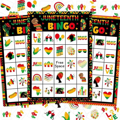 لعبة Juneteenth Bingo لـ 24 لاعبًا، بطاقات Juneteenth Bingo السعيدة، ألعاب الحفلات الأمريكية الأفريقية ليوم 19 يونيو 1865، حفلة يوم الاستقلال الأسود للحرية تفضل البالغين، الأنشطة العائلية المنزلية in Saudi Arabia