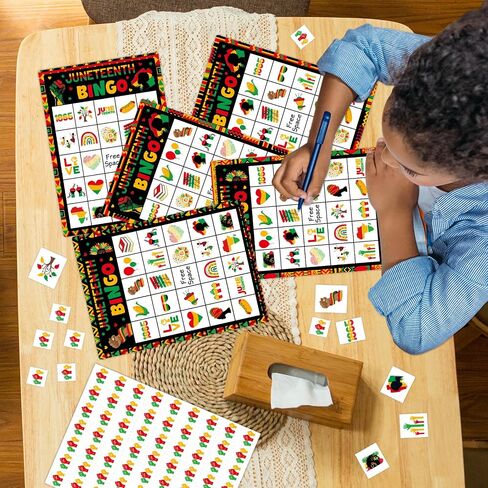 لعبة Juneteenth Bingo لـ 24 لاعبًا، بطاقات Juneteenth Bingo السعيدة، ألعاب الحفلات الأمريكية الأفريقية ليوم 19 يونيو 1865، حفلة يوم الاستقلال الأسود للحرية تفضل البالغين، الأنشطة العائلية المنزلية in Saudi Arabia