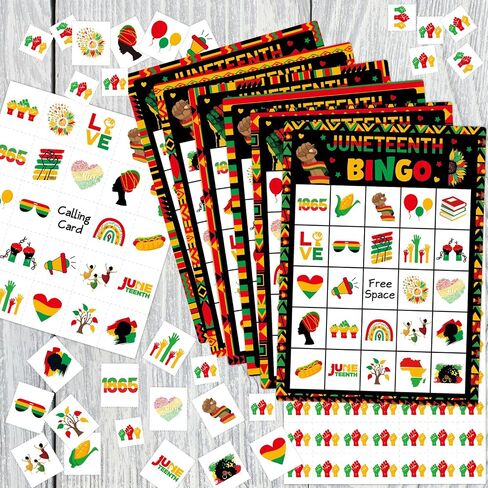 لعبة Juneteenth Bingo لـ 24 لاعبًا، بطاقات Juneteenth Bingo السعيدة، ألعاب الحفلات الأمريكية الأفريقية ليوم 19 يونيو 1865، حفلة يوم الاستقلال الأسود للحرية تفضل البالغين، الأنشطة العائلية المنزلية in Saudi Arabia