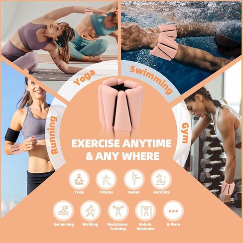 أوزان المعصم، أوزان الكاحل قابلة للتعديل للنساء والرجال، أوزان الساق والذراع للتمرين في صالة الألعاب الرياضية المنزلية، والجري، واليوجا، والبيلاتيس، والبار، والتمرين، وتدريبات القوة، 2 رطل لكل منها in Kuwait