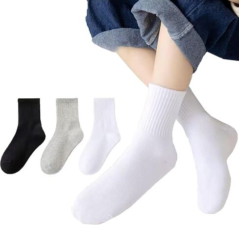 Kids Cotton Socks Boys Athletic Black White Gray 12 Pairs Girls School Sports Children Crew Running Socks 3-13 Years in Saudi Arabia