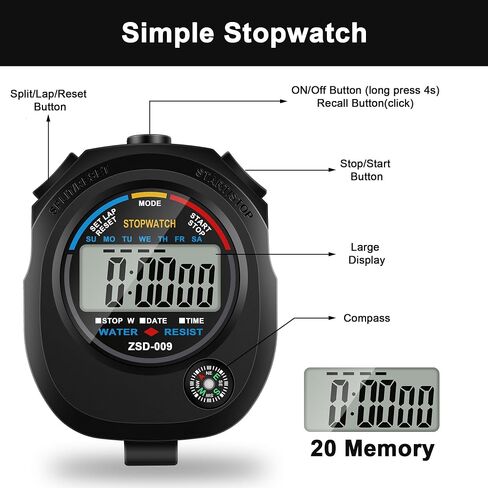 1 Pack Multi-Function Electronic Digital Sport Stopwatch Timer, Large Display with Date Time and Alarm Function, Suitable for Sports Coaches, Fitness Coaches, and Referees in Saudi Arabia