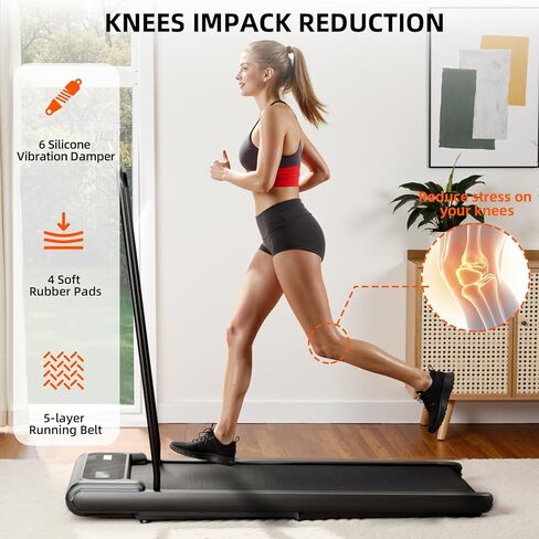 جهاز سير للمشي مع ميل بنسبة 10%، جهاز مشي تحت المكتب بقوة 2.5 حصان وشاشة LED بسعة 450 رطل، جهاز مشي صغير محمول 4 في 1 مع شريط مقبض للمنزل والمكتب باللون الأسود in Kuwait