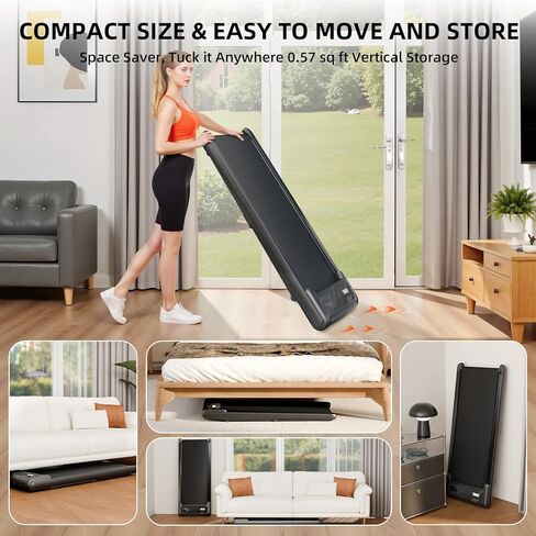 جهاز سير للمشي مع ميل بنسبة 10%، جهاز مشي تحت المكتب بقوة 2.5 حصان وشاشة LED بسعة 450 رطل، جهاز مشي صغير محمول 4 في 1 مع شريط مقبض للمنزل والمكتب باللون الأسود in Kuwait