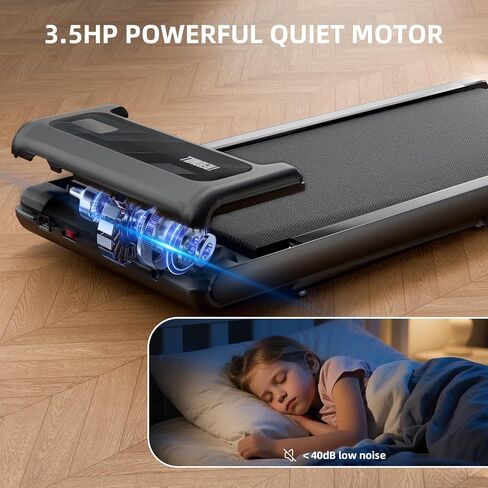 جهاز سير للمشي مع ميل بنسبة 10%، جهاز مشي تحت المكتب بقوة 2.5 حصان وشاشة LED بسعة 450 رطل، جهاز مشي صغير محمول 4 في 1 مع شريط مقبض للمنزل والمكتب باللون الأسود in Kuwait