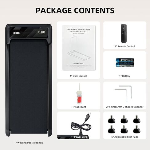 جهاز سير للمشي مع ميل بنسبة 10%، جهاز مشي تحت المكتب بقوة 2.5 حصان وشاشة LED بسعة 450 رطل، جهاز مشي صغير محمول 4 في 1 مع شريط مقبض للمنزل والمكتب باللون الأسود in Kuwait