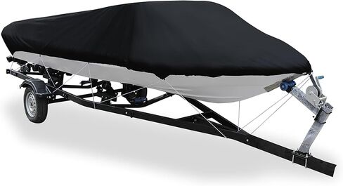 Uxcell 20-22ft 210D غطاء قارب قابل للقطر مقاوم للماء لصيد الأسماك والتزلج على الجليد قارب سريع على شكل حرف V أسود in Saudi Arabia
