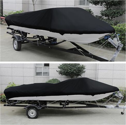 Uxcell 20-22ft 210D غطاء قارب قابل للقطر مقاوم للماء لصيد الأسماك والتزلج على الجليد قارب سريع على شكل حرف V أسود in Saudi Arabia