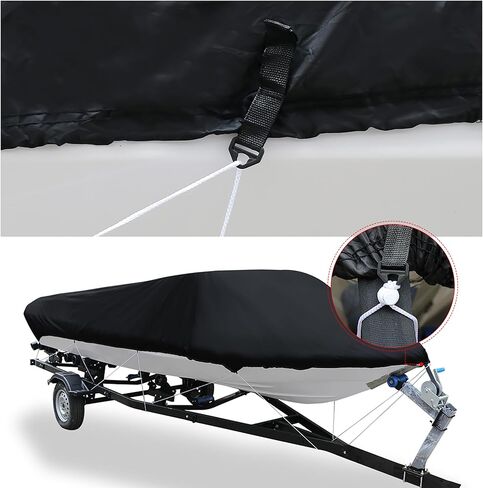 Uxcell 20-22ft 210D غطاء قارب قابل للقطر مقاوم للماء لصيد الأسماك والتزلج على الجليد قارب سريع على شكل حرف V أسود in Saudi Arabia