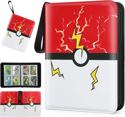 Card Binder 4 Pocket, Trading Card Holder Collector Album Fits 400 Cards with 50 Removable Sleeves Compatible with Pokemon Cards Game Sports Card Case Book With Zipper for Gifts Red in Kuwait