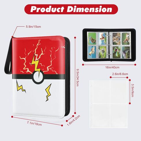 Card Binder 4 Pocket, Trading Card Holder Collector Album Fits 400 Cards with 50 Removable Sleeves Compatible with Pokemon Cards Game Sports Card Case Book With Zipper for Gifts Red in Kuwait