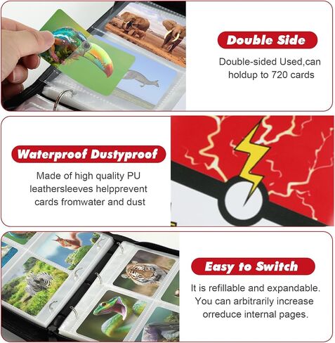 Card Binder 4 Pocket, Trading Card Holder Collector Album Fits 400 Cards with 50 Removable Sleeves Compatible with Pokemon Cards Game Sports Card Case Book With Zipper for Gifts Red in Kuwait