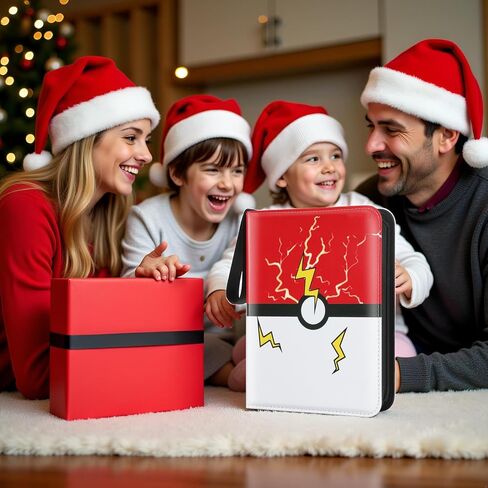Card Binder 4 Pocket, Trading Card Holder Collector Album Fits 400 Cards with 50 Removable Sleeves Compatible with Pokemon Cards Game Sports Card Case Book With Zipper for Gifts Red in Kuwait