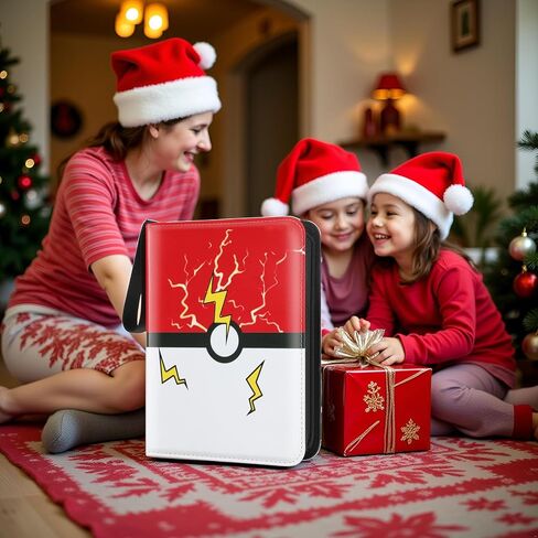 Card Binder 4 Pocket, Trading Card Holder Collector Album Fits 400 Cards with 50 Removable Sleeves Compatible with Pokemon Cards Game Sports Card Case Book With Zipper for Gifts Red in Kuwait