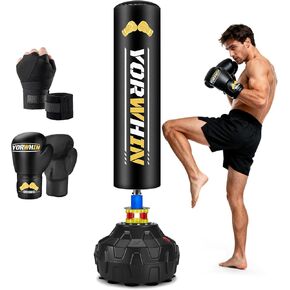 Standing Heavy Boxing Bag for Adult, Freestanding Punching Bag with 12OZ Pro Boxing Gloves and Wrapped Gloves, Boxing Bag with Suction Cup Base, Men Stand Kickboxing Bag for Home Office Gym Training in Saudi Arabia