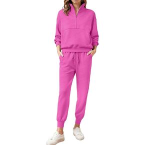 مجموعة Bealin مكونة من قطعتين للنساء بدلة رياضية بأكمام طويلة وقمصان رياضية بنصف سحاب وسراويل رياضية متطابقة in Kuwait