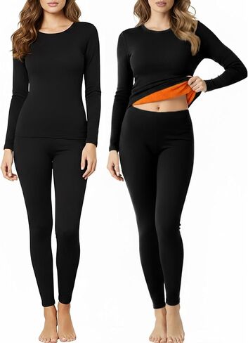 Patelai 2 Set Womens Thermal Underwear Soft Fleece Lined Base Layer Pajama Winter Warm Top Bottom for Cold Weather Skiing in Saudi Arabia