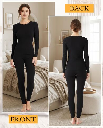 Patelai 2 Set Womens Thermal Underwear Soft Fleece Lined Base Layer Pajama Winter Warm Top Bottom for Cold Weather Skiing in Saudi Arabia