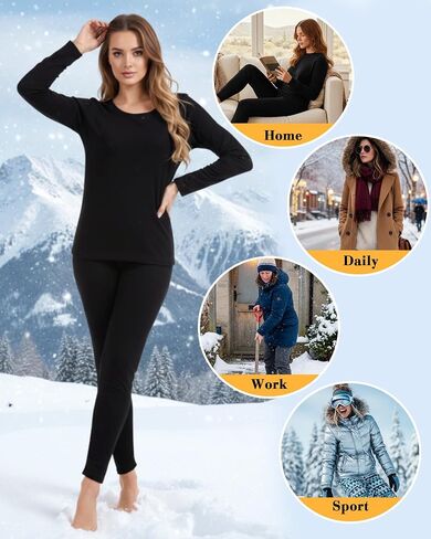 Patelai 2 Set Womens Thermal Underwear Soft Fleece Lined Base Layer Pajama Winter Warm Top Bottom for Cold Weather Skiing in Saudi Arabia