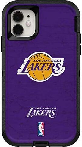 ملصق Skinit متوافق مع حافظة OtterBox Defender iPhone 11 - تصميم شعار أساسي أرجواني مرخص رسميًا من NBA Los Angeles Lakers in Saudi Arabia