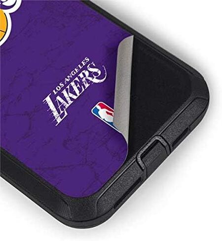 ملصق Skinit متوافق مع حافظة OtterBox Defender iPhone 11 - تصميم شعار أساسي أرجواني مرخص رسميًا من NBA Los Angeles Lakers in Saudi Arabia