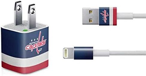 ملصق Skinit غلاف آخر متوافق مع شاحن iPhone (5W USB) - تصميم جيرسي NHL Washington Capitals مرخص رسميًا in Saudi Arabia