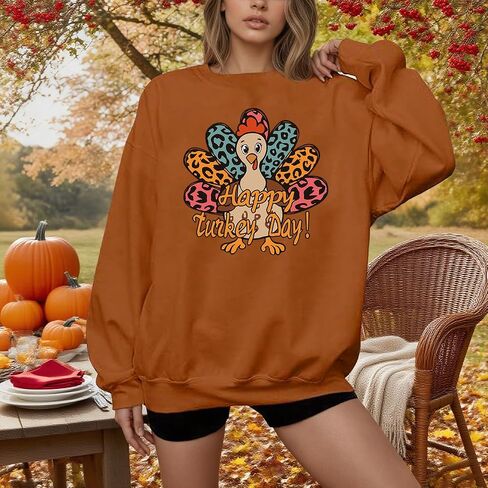 Thanksgiving Sweatshirts for Women Long Sleeve Oversized Funny Turkey Day Shirts Gobble Til You Wobble Shirt in Saudi Arabia