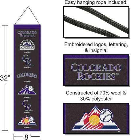 WinCraft Colorado Rockies Evolution 8x32 Inch Vertical Wool Embroidered Hanging Banner in Saudi Arabia