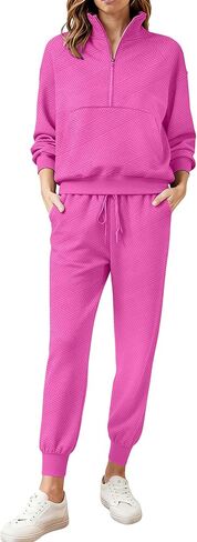 مجموعة Bealin مكونة من قطعتين للنساء بدلة رياضية بأكمام طويلة وقمصان رياضية بنصف سحاب وسراويل رياضية متطابقة in Kuwait