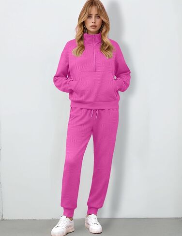 مجموعة Bealin مكونة من قطعتين للنساء بدلة رياضية بأكمام طويلة وقمصان رياضية بنصف سحاب وسراويل رياضية متطابقة in Kuwait