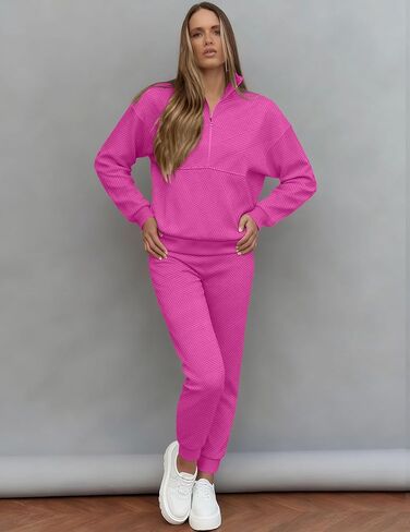 مجموعة Bealin مكونة من قطعتين للنساء بدلة رياضية بأكمام طويلة وقمصان رياضية بنصف سحاب وسراويل رياضية متطابقة in Kuwait